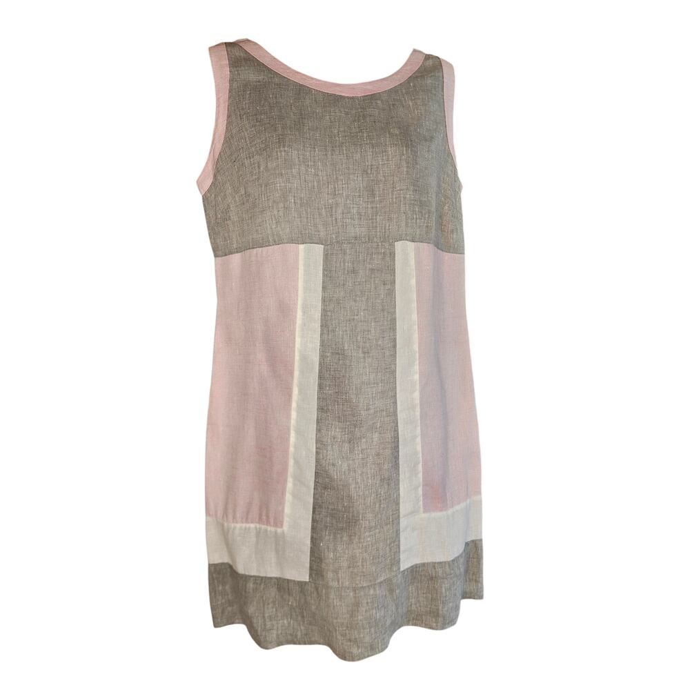 Mario Romano Pink Gray White Colorblock Shift Dress Sz S 100% Italian Linen - Picture 2 of 8